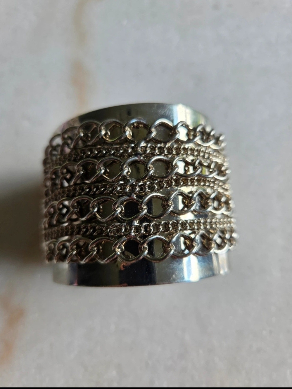 Silver Multi-Chain Wide Band Cuff Bracelet - Women Jewelry